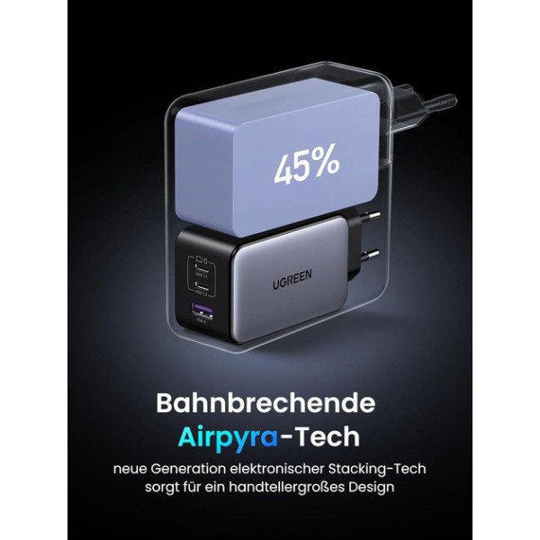 Зарядний пристрій Ugreen Nexode X756 USB C Charger 100W Mini GaN з 3 портами Grey